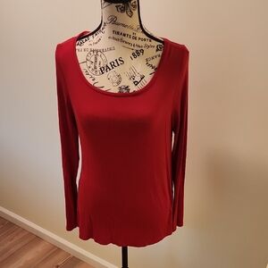 White House Black Market Red Fitted Long Sleeve Blouse